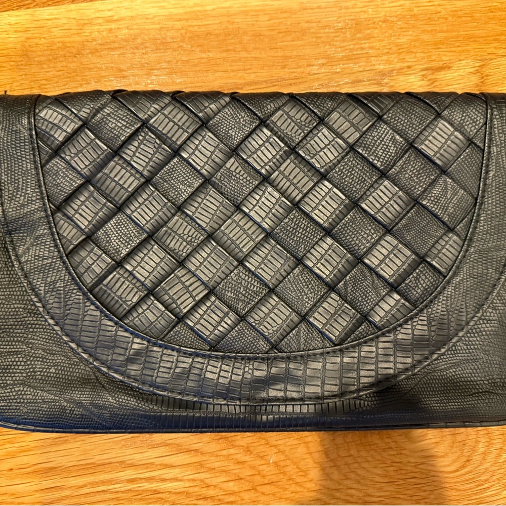 BlueBird Black vegan leather Textured Clutch